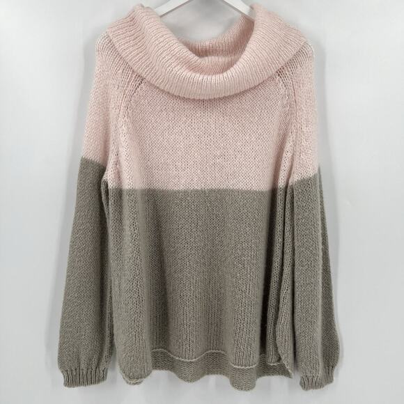 Wooden Ships Pink Gray Colorblock Cowl Neck Wool Blend Sweater Women’s Size M/L - Picture 1 of 8